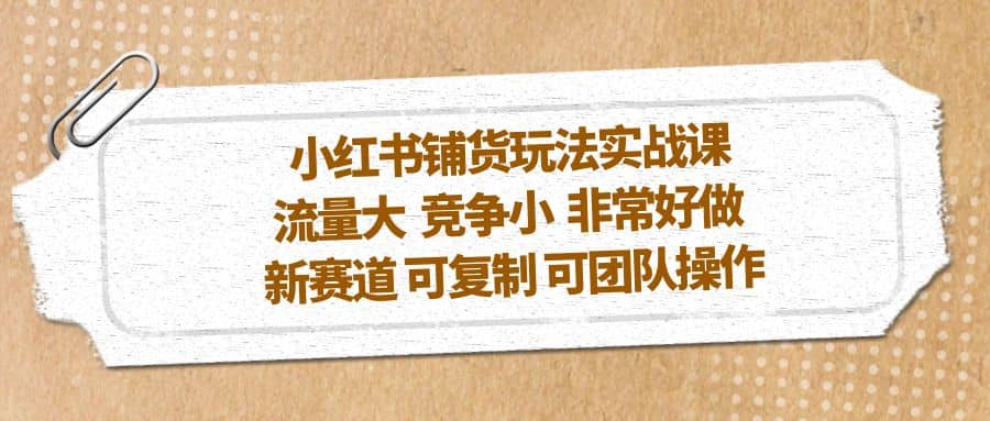 小红书铺货玩法实战课，流量大 竞争小 非常好做 新赛道 可复制 可团队操作