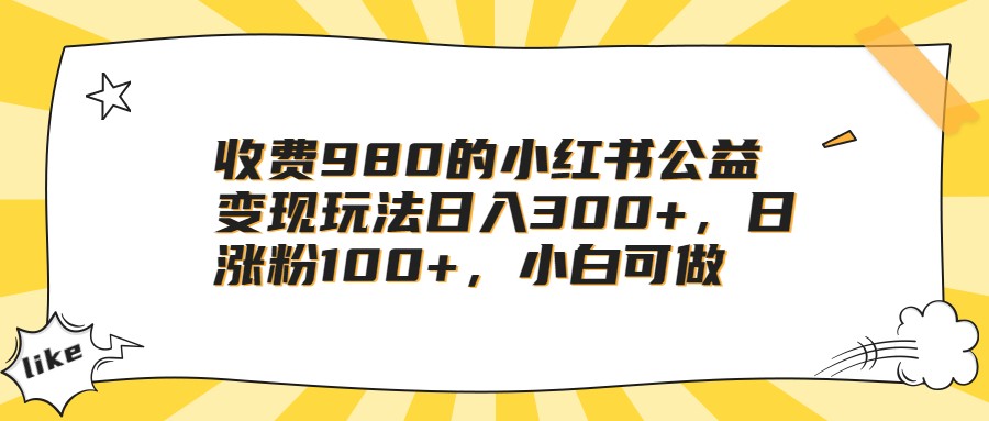 收费980的小红书公益变现玩法日入300+，日涨粉100+，小白可做