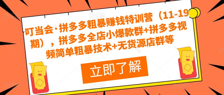 叮当会·拼多多粗暴赚钱特训营，拼多多全店小爆款群+拼多多视频简单粗暴技术+无货源店群等