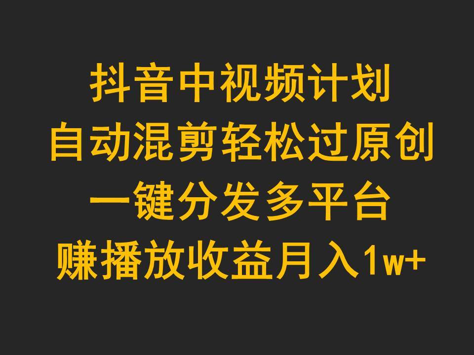 抖音中视频计划，自动混剪轻松过原创，一键分发多平台赚播放收益，月入1w+