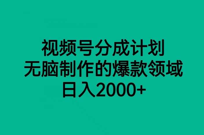 视频号分成计划，无脑制作的爆款领域，日入2000+