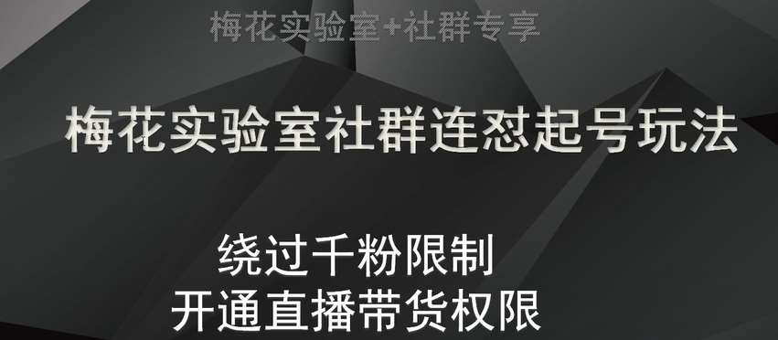 梅花实验室社群连怼起号玩法，视频号绕过千粉限制，开通直播带货权限【揭秘】