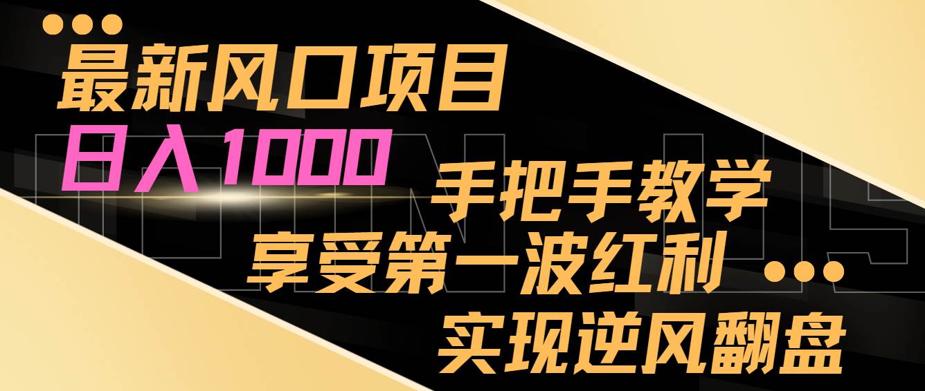 最新风口项目，日入1000，手把手教学，享受第一波红利，实现逆风翻盘