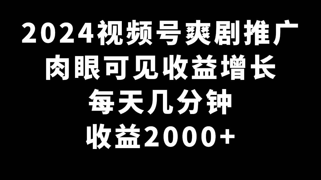 （9028期）2024视频号爽剧推广，肉眼可见的收益增长，每天几分钟收益2000+