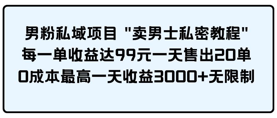 （9730期）男粉私域项目 “卖男士私密教程” 每一单收益达99元一天售出20单