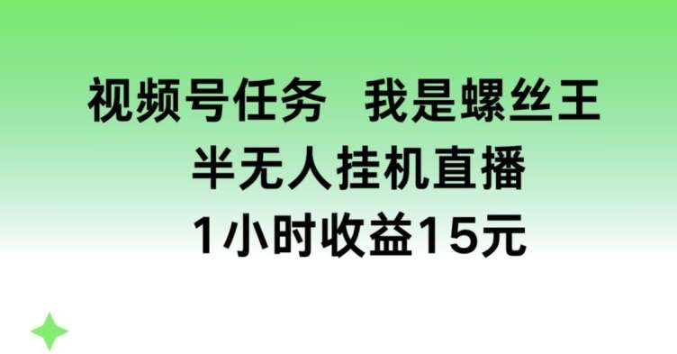 视频号任务，我是螺丝王， 半无人挂机1小时收益15元【揭秘】