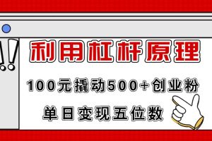 （11859期）利用杠杆100元撬动500+创业粉，单日变现5位数