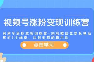 视频号涨粉变现训练营-实现微信生态私域运营的3个维度，达到变现的最大化