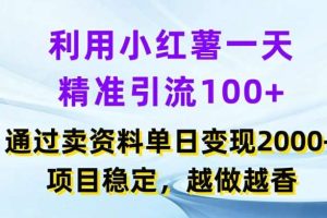 利用小红书一天精准引流100+，通过卖项目单日变现2k+，项目稳定，越做越香【揭秘】