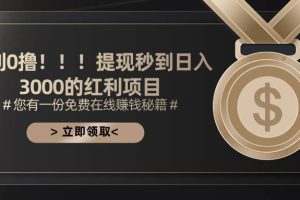 （11946期）暴利0撸！！！提现秒到日入3000的红利项目