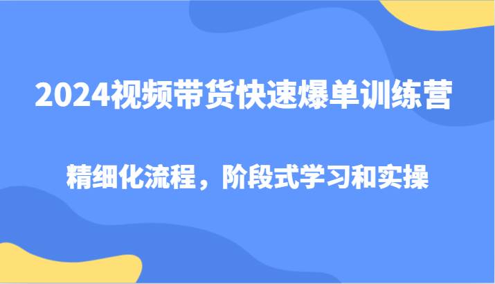 2024视频带货快速爆单训练营，精细化流程，阶段式学习和实操