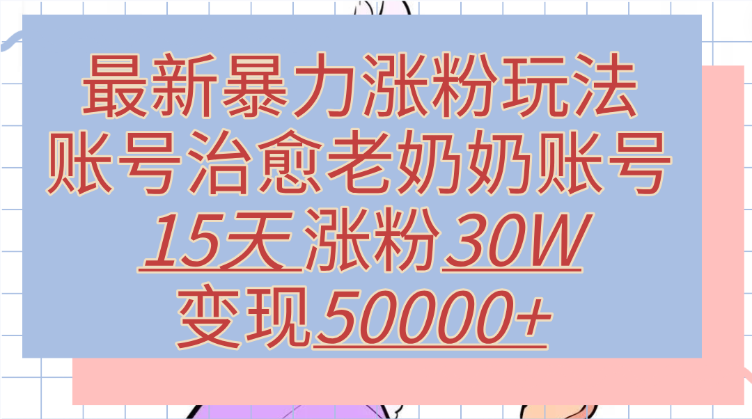 最新暴力涨粉玩法，治愈老奶奶账号，15天涨粉30W，变现50000+【揭秘】