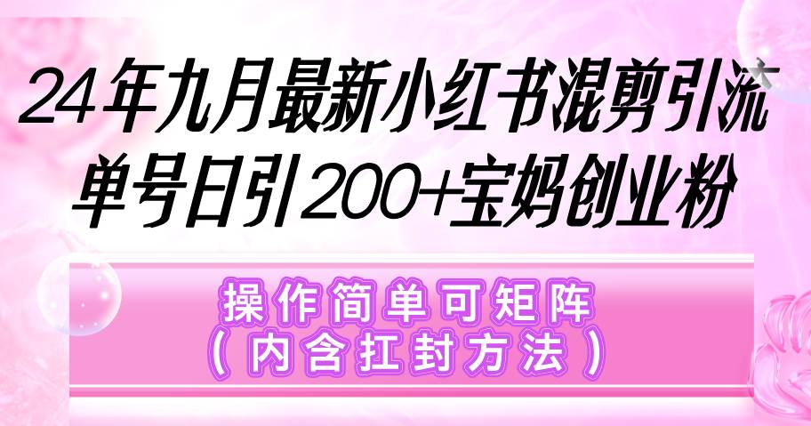 （12530期）小红书混剪引流，单号日引200+宝妈创业粉，操作简单可矩阵（内含扛封…