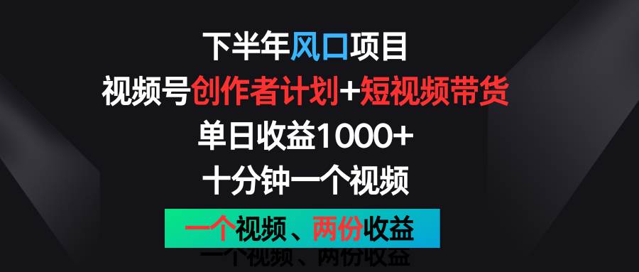 下半年风口项目，视频号创作者计划+视频带货，单日收益1000+，一个视频两份收益.