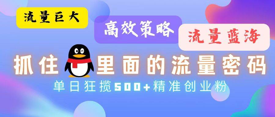 （13068期）流量蓝海，抓住QQ里面的流量密码！高效策略，单日狂揽500+精准创业粉