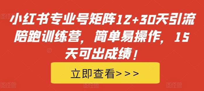 小红书专业号矩阵12+30天引流陪跑训练营，简单易操作，15天可出成绩!