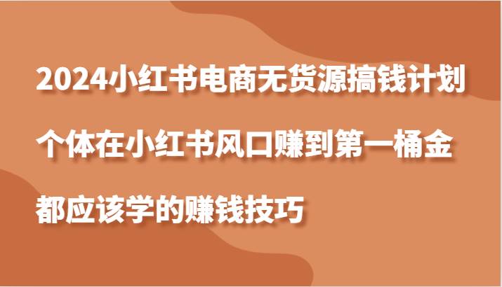 2024小红书电商无货源搞钱计划，个体在小红书风口赚到第一桶金应该学的赚钱技巧