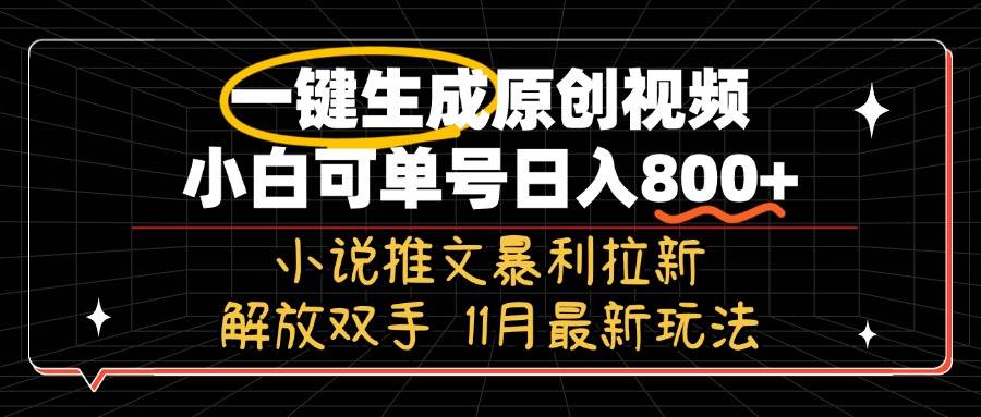 （13215期）11月最新玩法小说推文暴利拉新，一键生成原创视频，小白可单号日入800+…